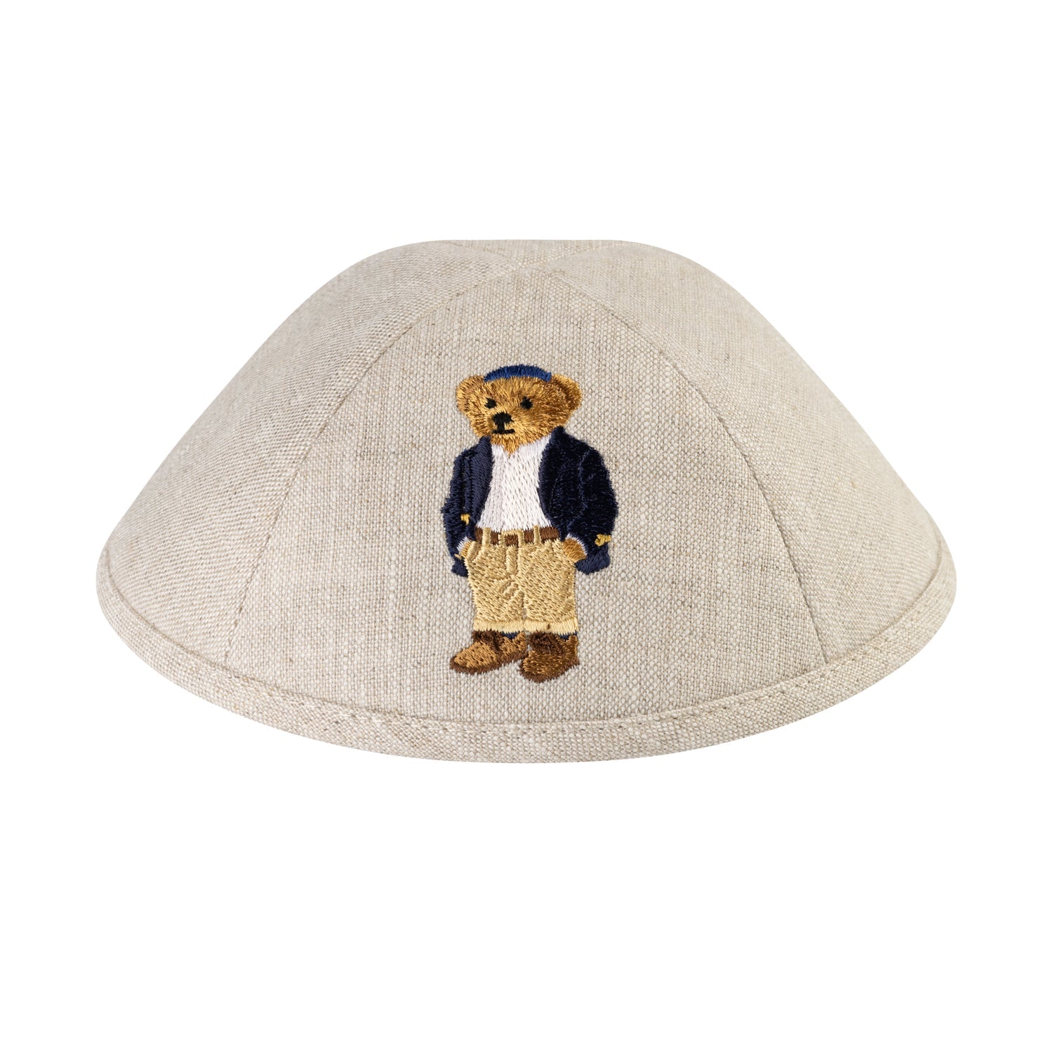 Dapper Dov Bear – Tan Linen Yarmulke