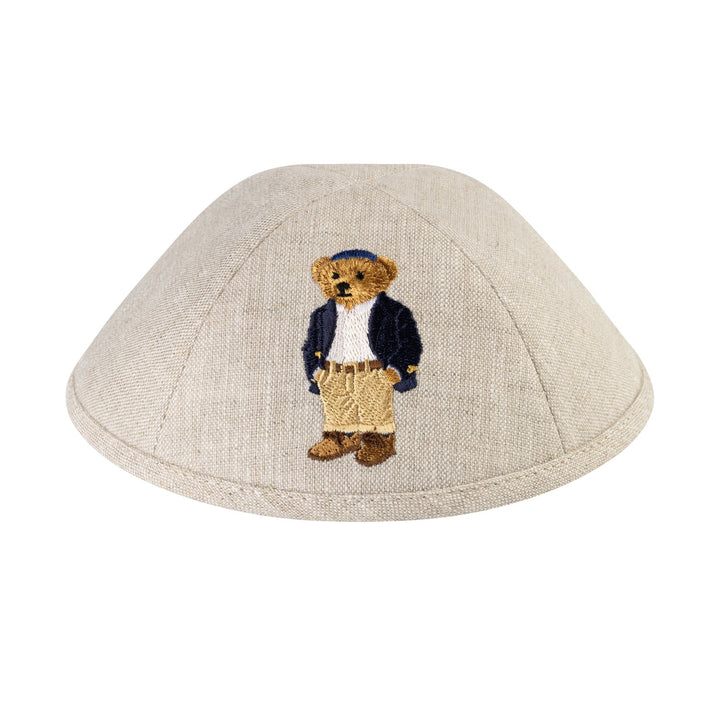 Dapper Dov Bear Kippah – Tan Linen Yarmulke