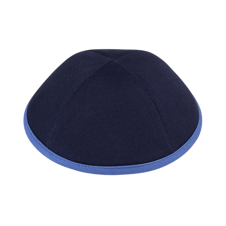Navy Cotton Kippah – Sky Blue Rim Yarmulke