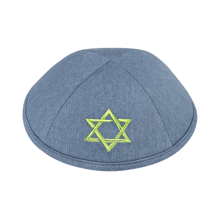 Denim Kippah – Neon Yellow Star Yarmulke