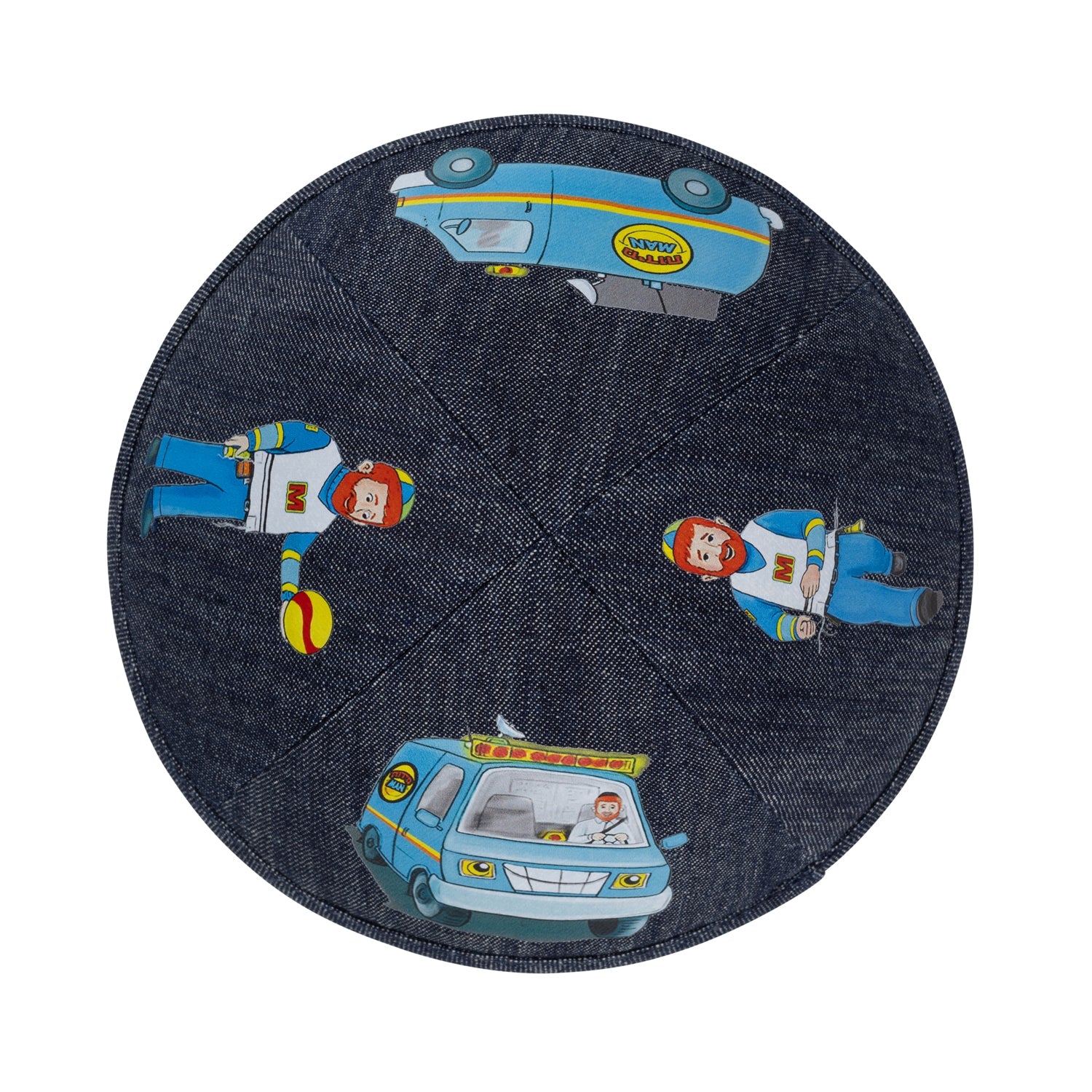 Denim Kippah - side view showing six-panel design