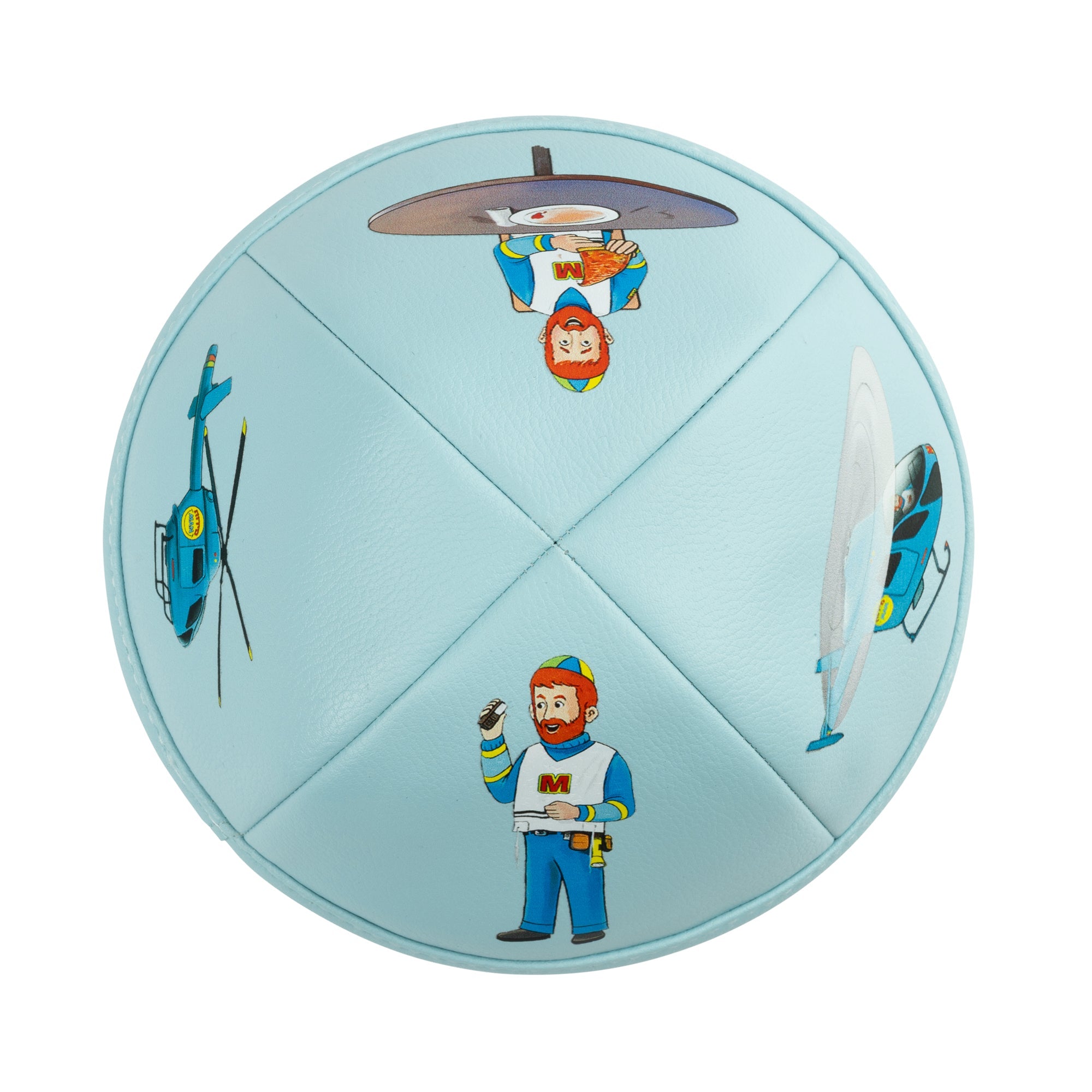 Blue Leather Kippah - side view showing six-panel design