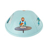 Middos Man light blue leather iKippah kippah / yarmulke, detail view