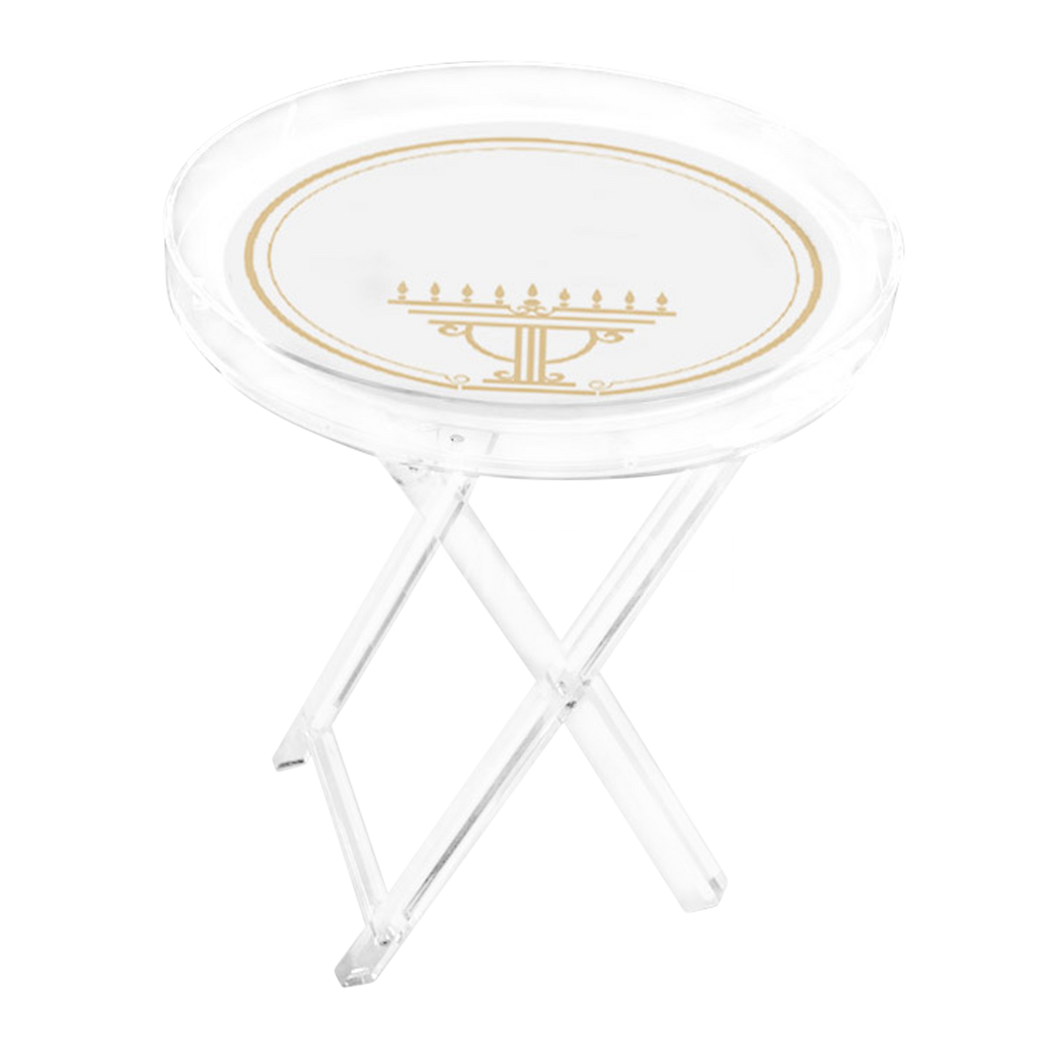 Acrylic Round Chanukah & Year round Folding Table Style #102 - Judaica Decor view 2 | Judaica Square Lakewood