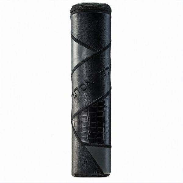 Upscale Scroll Megilla Case Black Leather and Grey Leather #1295