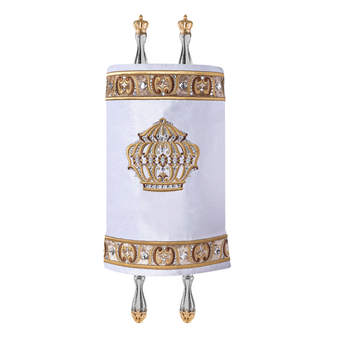 Velvet Torah Mantle - Style 800-White - Torah Covers & Mantles