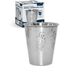 Three-ounce stainless steel mini Kiddush cup with a short stem