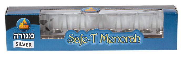 Silver Oil Menorah Strip with Fitted Glass Cups — straight silver bar with recessed glass cups | Judaica Square Lakewood