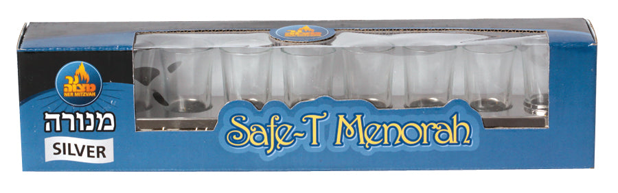 Oil Menorah with Glass Cups Silver — Judaica Square