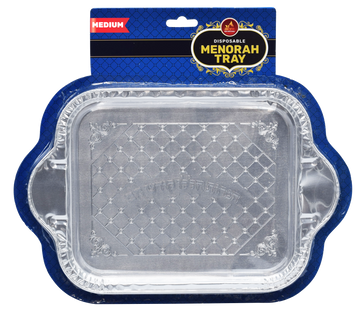 Large Disposable Menorah Tray — 11 by 12 inch aluminum foil tray | Judaica Square Lakewood