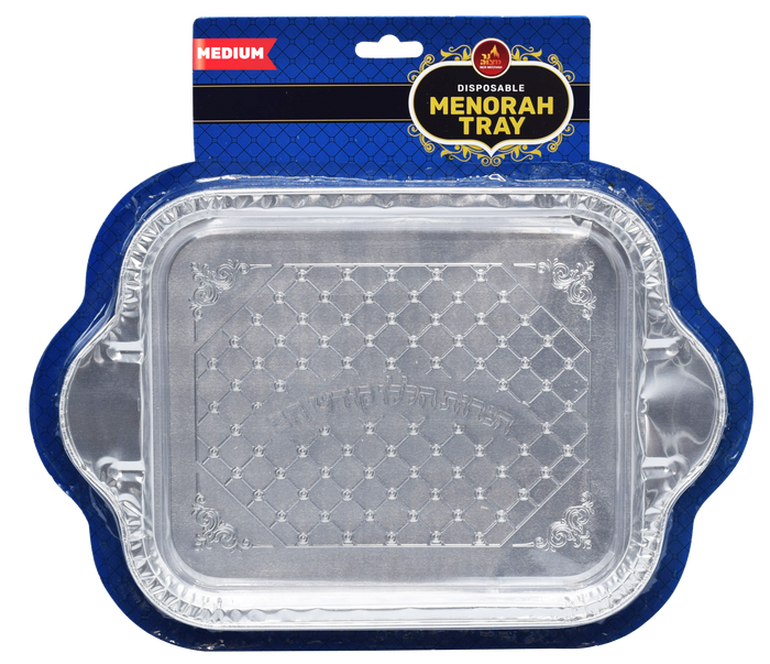 Large Disposable Menorah Tray — 11 by 12 inch aluminum foil tray | Judaica Square Lakewood