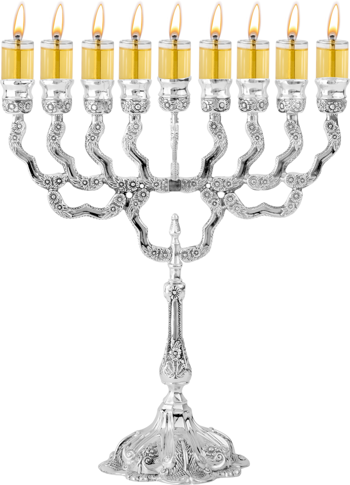 Silver-Plated Oil Menorah — wide 12-inch plated chanukiah with spaced oil cups | Judaica Square Lakewood