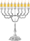 Silver-Plated Oil Menorah — wide 12-inch plated chanukiah with spaced oil cups | Judaica Square Lakewood