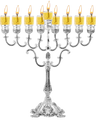 Silver-Plated Oil Menorah 13 inch — tall plated chanukiah with oil cups | Judaica Square Lakewood