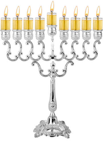 Silver-Plated Oil Menorah 10 inch — mid-size plated oil chanukiah | Judaica Square Lakewood