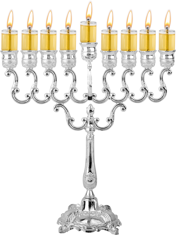 Silver-Plated Oil Menorah 10 inch — mid-size plated oil chanukiah | Judaica Square Lakewood