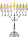 Silver-Plated Oil Menorah 10 inch — mid-size plated oil chanukiah | Judaica Square Lakewood