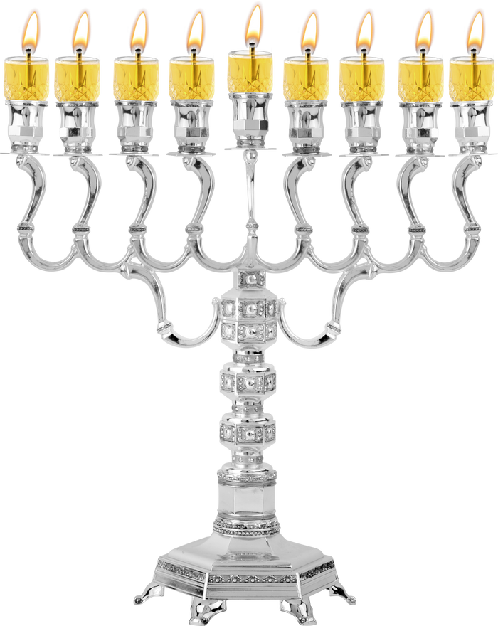 Silver-Plated Oil Menorah — 14 by 14 inch square-proportioned plated chanukiah | Judaica Square Lakewood