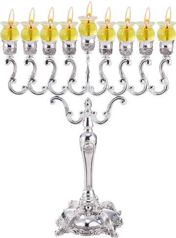 Silver-Plated Oil Menorah 14 inch — tall plated chanukiah for olive oil | Judaica Square Lakewood
