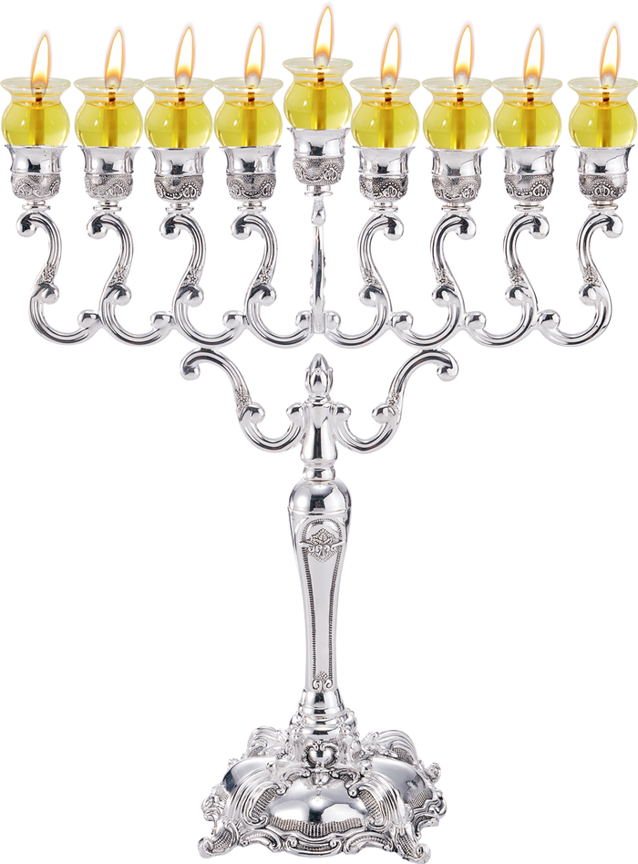 Silver-Plated Oil Menorah 14 inch — tall plated chanukiah for olive oil | Judaica Square Lakewood