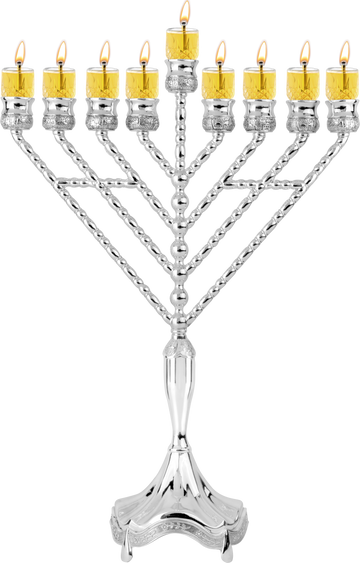 Silver-Plated Rambam Oil Menorah — bright silver straight-branch menorah with oil cups | Judaica Square Lakewood