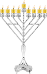 Silver-Plated Rambam Oil Menorah — bright silver straight-branch menorah with oil cups | Judaica Square Lakewood