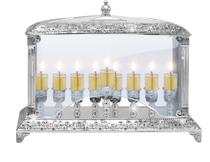 Menorah with Glass Walls - Nickel Plated — Judaica Square