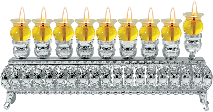 Silver-Plated Oil Menorah — polished silver-plated menorah, 11 by 4 inches | Judaica Square Lakewood
