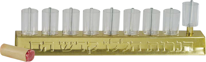 Oil Menorah Set with Plastic Cups and Wicks — menorah with plastic oil cups, tzinores and wicks | Judaica Square Lakewood