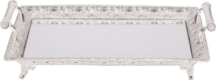 Silver Plated Mirror Glass Tray — large rectangular tray with reflective mirrored center | Judaica Square Lakewood