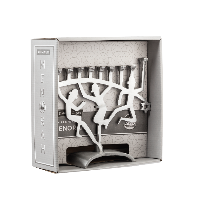 Dancing Lights Aluminum Menorah — silver menorah with curved flowing branches | Judaica Square Lakewood