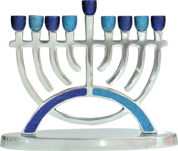 Glitter Aluminum Menorah — sparkling aluminum menorah with eight branches | Judaica Square Lakewood