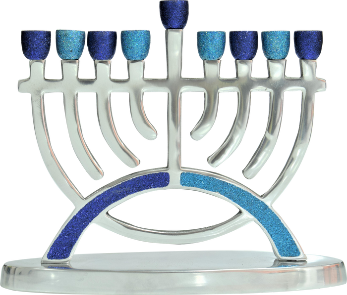 Glitter Aluminum Menorah — sparkling aluminum menorah with eight branches | Judaica Square Lakewood