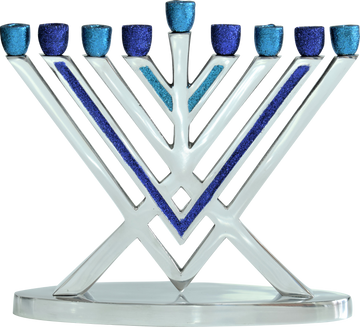 Glitter Rambam Aluminum Menorah — straight-armed Rambam menorah in glittered aluminum | Judaica Square Lakewood