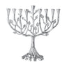 Tree of Life Menorah with Silvertone Leaves — branching menorah with silver leaf detail | Judaica Square Lakewood