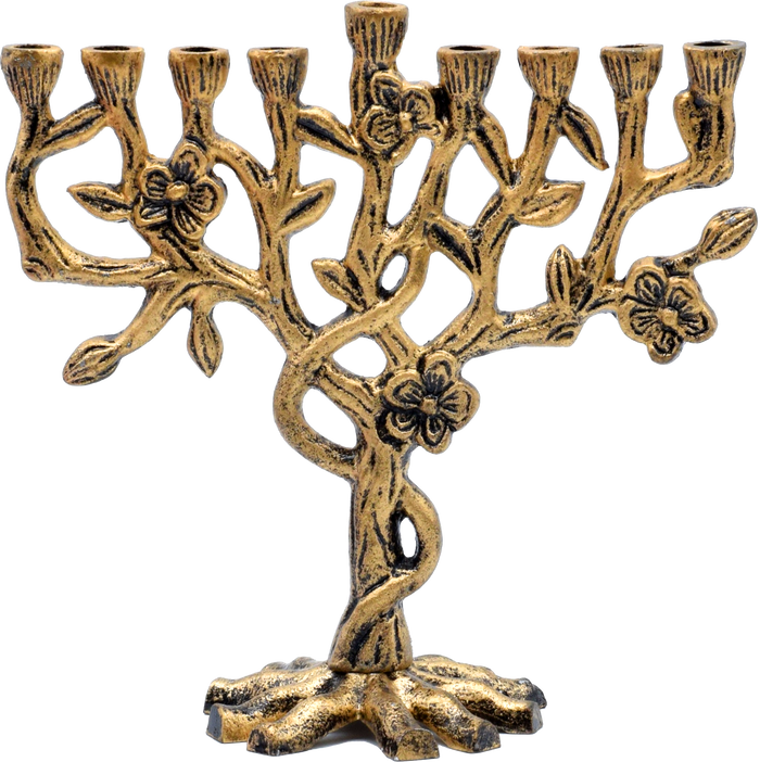 Tree of Life Antique Aluminum Menorah, Bronze — branching tree design in dark bronze finish | Judaica Square Lakewood