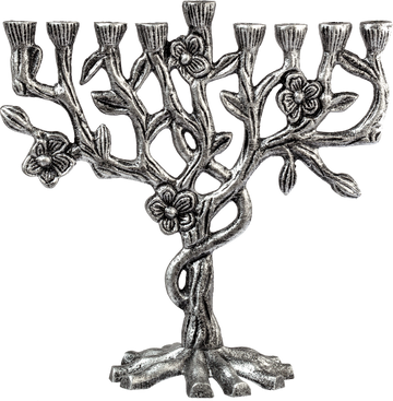 Tree of Life Aluminum Menorah — eight-inch aluminum menorah shaped as a branching tree | Judaica Square Lakewood