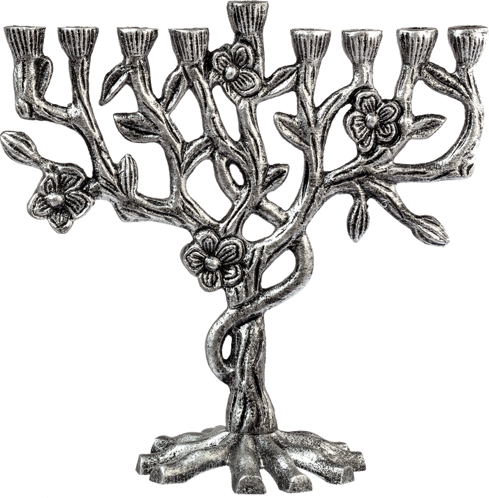 Tree of Life Aluminum Menorah — eight-inch aluminum menorah shaped as a branching tree | Judaica Square Lakewood