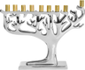 Silvertone Tree of Life Menorah — compact 10 by 8 inch silver menorah with gold tips | Judaica Square Lakewood