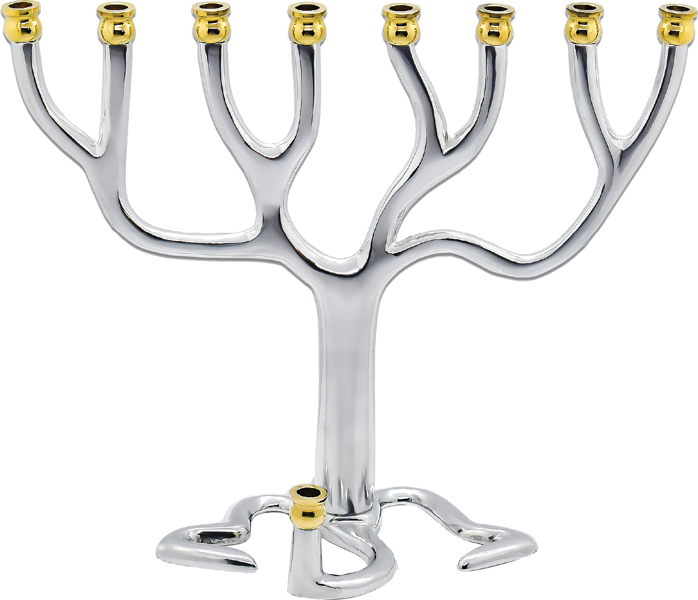 Silvertone Tree of Life Candle Menorah - Gold Tip — Judaica Square