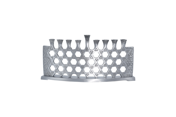 Star of David Aluminum Menorah — six-pointed star above a straight row of candle cups | Judaica Square Lakewood