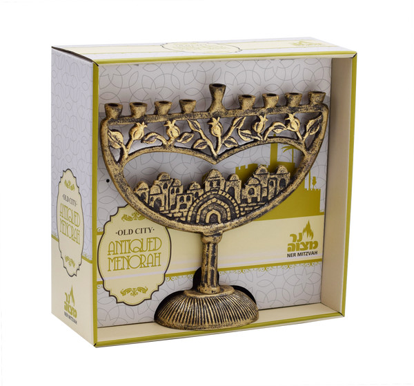 Antique Menorah Old City - Gold — Judaica Square