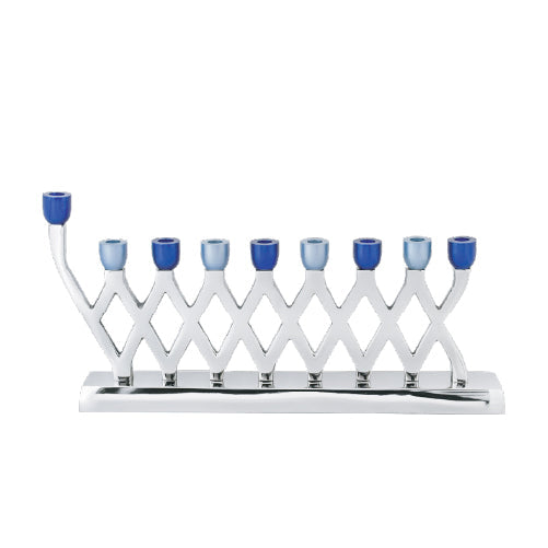 Geo Diamonds Aluminum Menorah — geometric diamond-pattern menorah | Judaica Square Lakewood