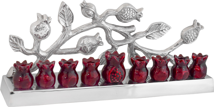 Pomegranate Tree Menorah — branching tree menorah with pomegranate details | Judaica Square Lakewood