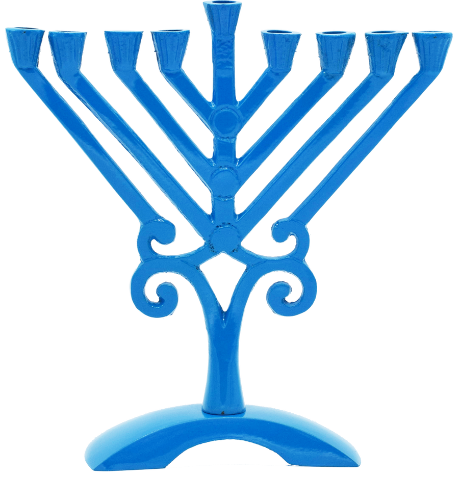 Kids' Rambam-Style Menorah, Blue, Colored Metal Menorah, 6½"