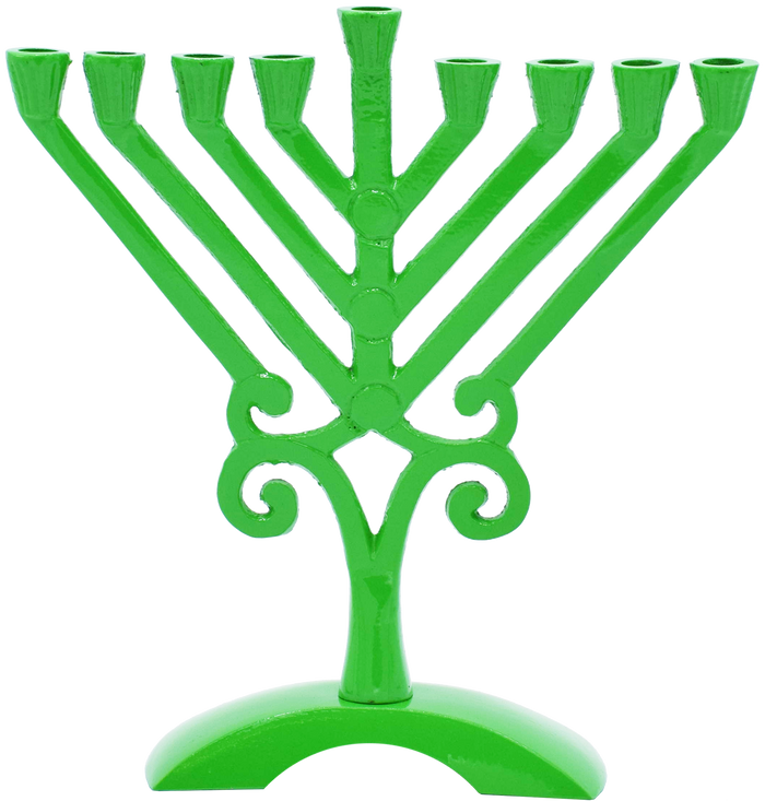 Kids' Green Rambam-Style Menorah — small green menorah with angled straight branches | Judaica Square Lakewood