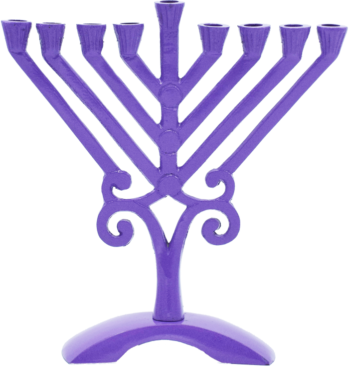 Kids' Purple Rambam-Style Menorah — small purple menorah with straight angled arms | Judaica Square Lakewood