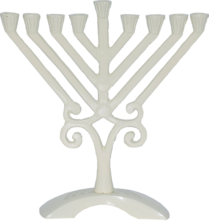 Kids' White Rambam-Style Menorah — small white menorah with straight diagonal branches | Judaica Square Lakewood
