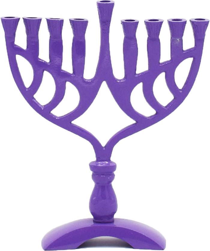 Purple Colored Menorah, 7½ Inch — tall purple-finish Chanukah menorah | Judaica Square Lakewood