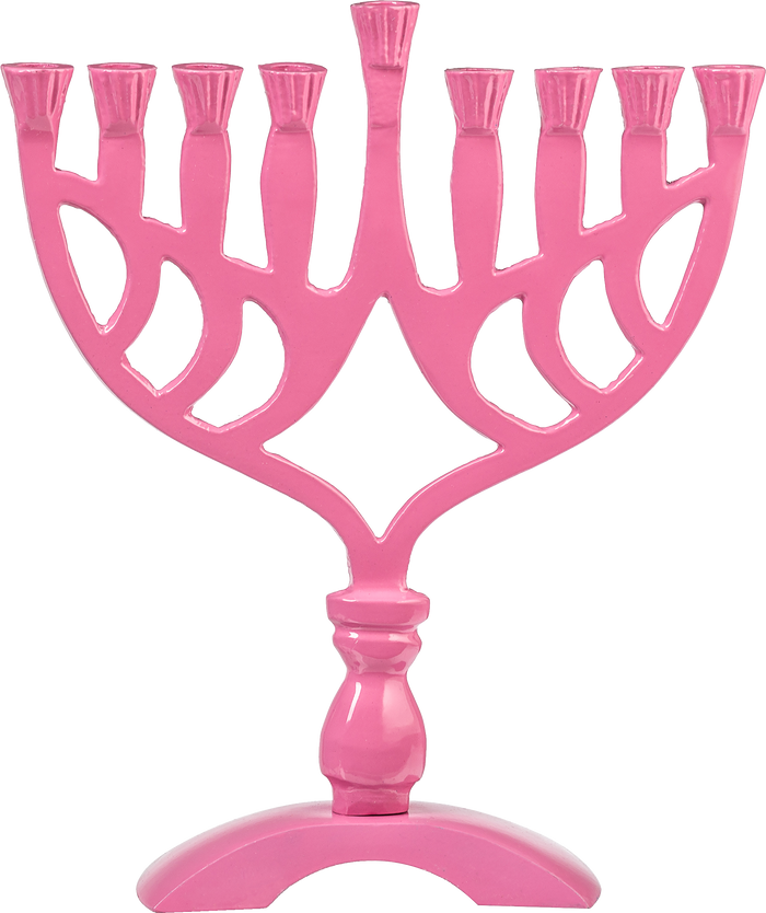 Pink 7½-Inch Menorah — pink colored Chanukah menorah in the larger size | Judaica Square Lakewood